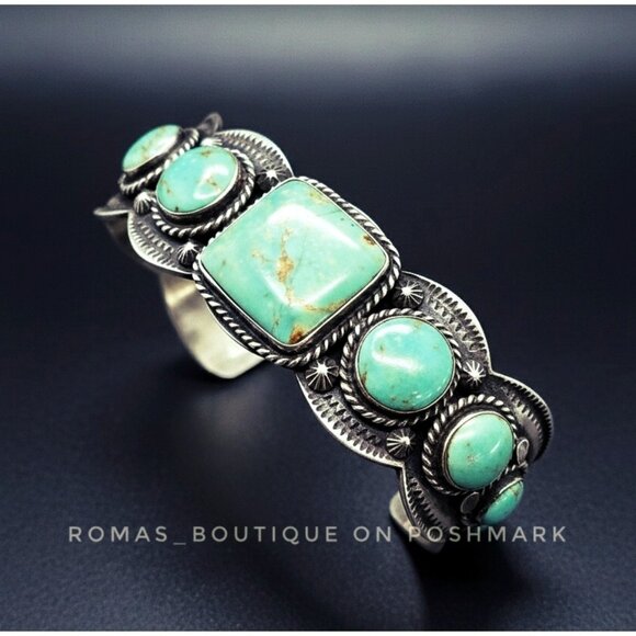 Artisan Jewelry - Signed CD Sterling Vintage Navajo turquoise cuff bracelet